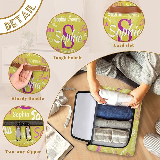 Personalized Name Storage Basket with Zipper Lid, Canvas Storage Bins Toys Clothes Organizer for Bedroom, Kitchen, Bathroom, Nursery, Shelves, Closets, Lemon Yellow Background