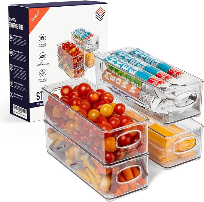 ClearSpace Plastic Pantry Organization and Food Storage Bin, 4 Pack | Clear food storage bins keep pantry, fridge, and kitchen essentials organized while maximizing storage space and easy access