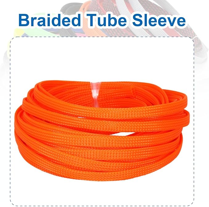 Heyiarbeit 10m/32.8ft PET Expandable Braid Cable Sleeving Flexible Wire Mesh Sleeve Orange 6mm