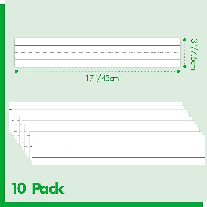 10 Pack Magnetic Sentence Strips, Dry Erase Writing Strip Erasable & Writable Lined Sentence Learning Strip for Classroom Learning Tool School, Office Supplies Whiteboard (17” x 3”)