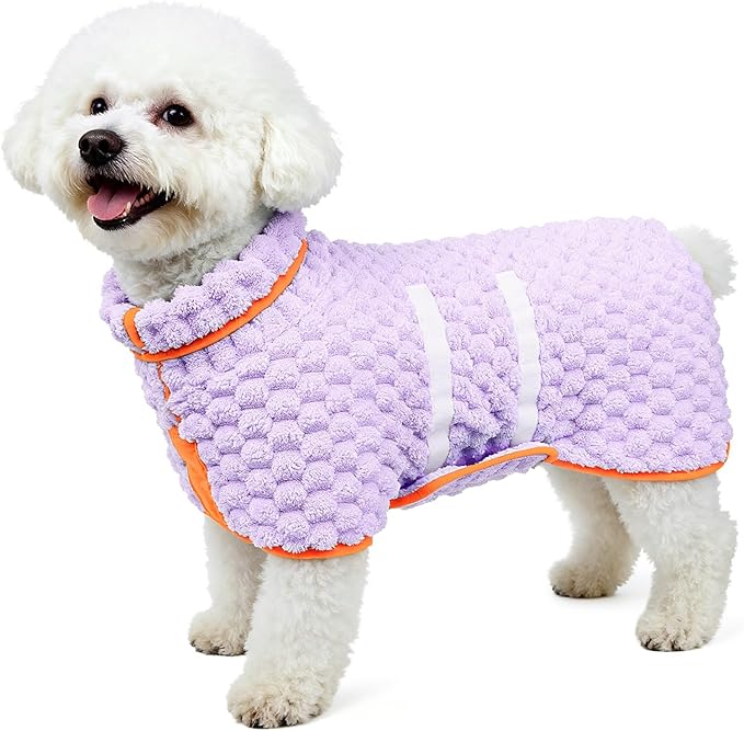 Glittme Dog Bathrobe for Drying Dogs, Super Absorbent Fleece Dog Towel Robe, Adjustable Dry Coat for Large Medium Small Dogs, Warm Pet Drying Vest for After Bath, Swimming, Muddy Walks & Car Travel