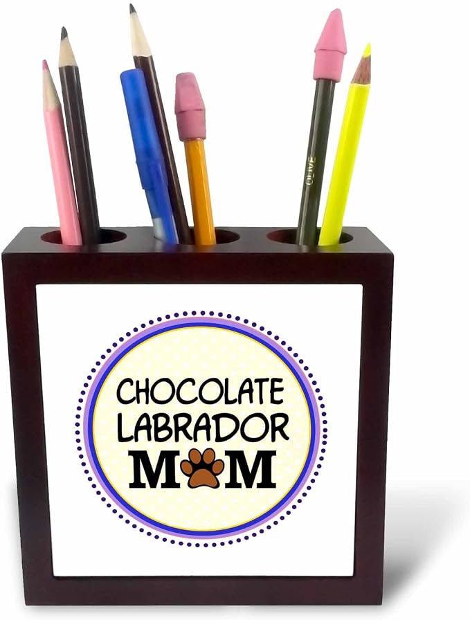 3dRose ph_151722_1 Chocolate Labrador Dog Mom-Doggie Mama by Breed-Lab Paw Print Mum Love-Doggy Lover-Pet Owner-Tile Pen Holder, 5-Inch