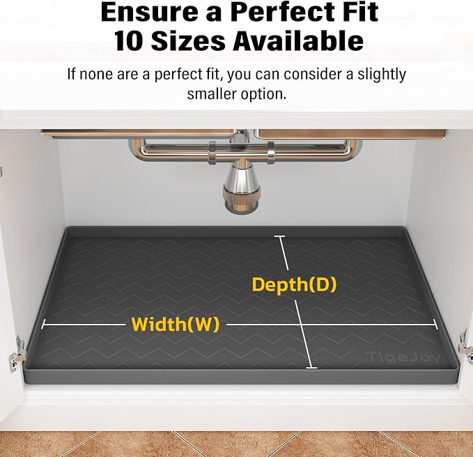 TigeJoy Under Sink Mats for Kitchen Waterproof 28" x 22", Cabinet Liner | Leak-Proof Silicone Mat Sink Protector, Kitchen Essentials Organizer and Storage,Boot or Shoe Tray, Pet Feeding Mat