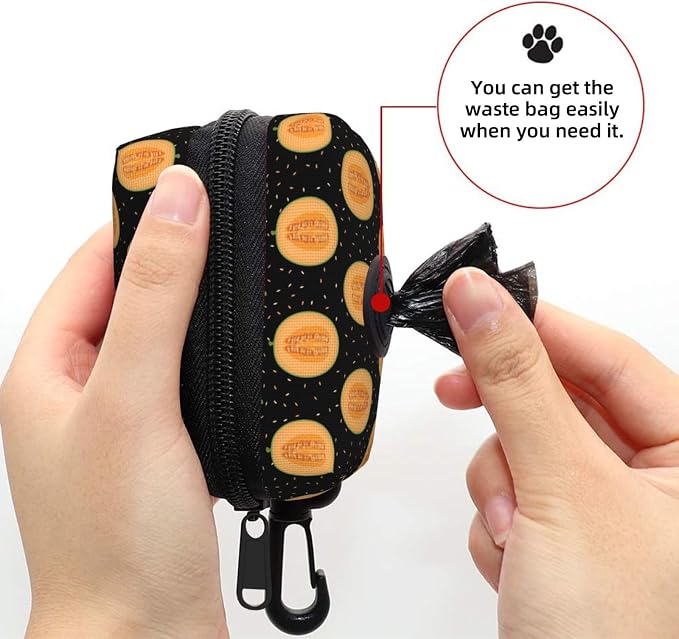 Cantaloupe Melon Pet Waste Bag Dispenser 0.2L | Portable Dog Poop Holder Waste Bag With Zipper Park Doggy Walking Accessory