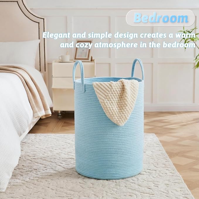 Laundry Basket,Woven Cotton Rope Laundry Hamper,60L for Decor Storage of Dirty Clothes,Toys and Blankets in Bathroom,Baby Room and Living Room