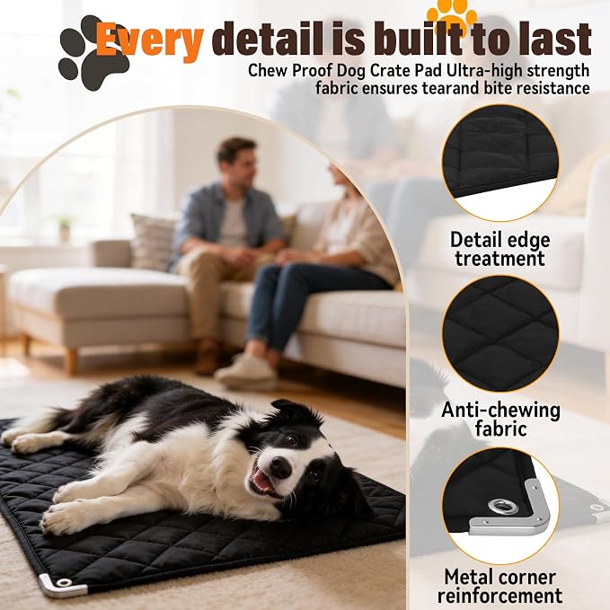 Brobear 35" x 22"Chew Proof Crate Pad for Aggressive Chewers | 35" x 22",With Reinforced Metal Edges and Metal Rings, Suitable for Stubborn Chewers and Puppies in Teething Stage Suitable