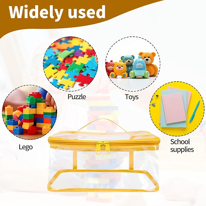 6 Packs Clear Toy Storage Bag, Waterproof PVC Toy Organized Bag with Zipper | 9"x 7"x 4" Transparent Toy Storage Organizer Pouch for Building Blocks Small Toys (Red, Blue, Yellow)