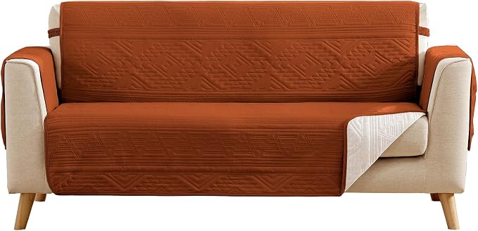 Boho Orange Loveseat Covers for 2 Cushion Couch, Water-Repellent Aztec Covers for Love Seat, Washable Quilted Couch Covers, Pet Friendly Loveseat Slipcovers (Loveseat 48", Burnt Orange)