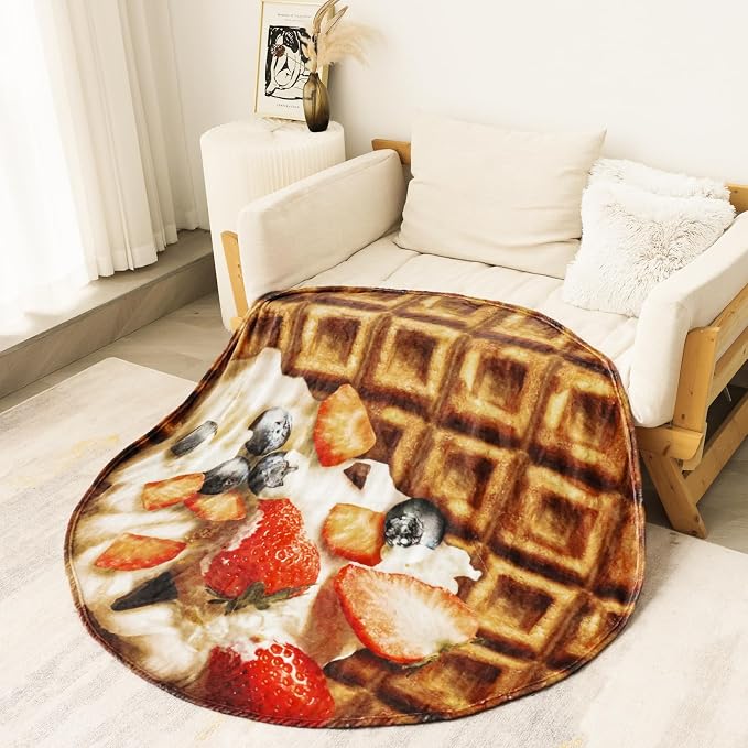 Bnuitland Waffle Funny Blanket, 300 GSM Double Sided Giant Realistic Food Blanket with a Storage Bag, Novelty Gift for Adults and Kids, Super Soft Flannel