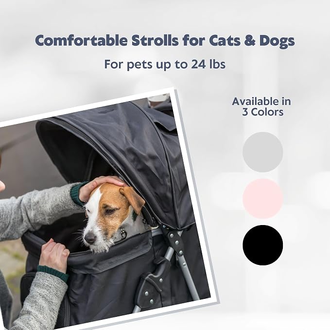 TRIXIE Foldable Pet Stroller for Cats and Dogs, Pet Carrier Strolling Cart with Weather Cover, Storage Basket, Cup Holder, Black | Lightweight, Compact and Portable, Easy to Travel