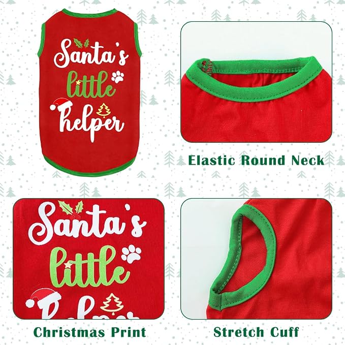 Dog Shirt Soft Cotton Dog Christmas Shirt Stretchy Lightweight T-Shirts Sleeveless Vest Pet Clothes for Small Medium Large Dogs Cats