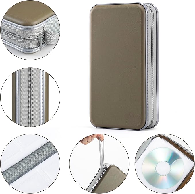 UENTIP CD Case,96 Capacity Hard Plastic DVD storage for Car Home Travel ﻿ | CD Holder,Zipper Closure,Scratch-Resistant Sleeves,Stay Away Dust and Damp,Storage Music Video Game Discs Blu-ray