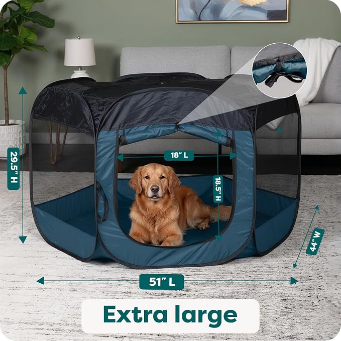 FurHaven Soft-Sided Dog & Cat Playpen, Portable Foldable Indoor & Outdoor Pet Playpen with Mesh Windows & Zippered Door, Sailor Blue, Extra Large