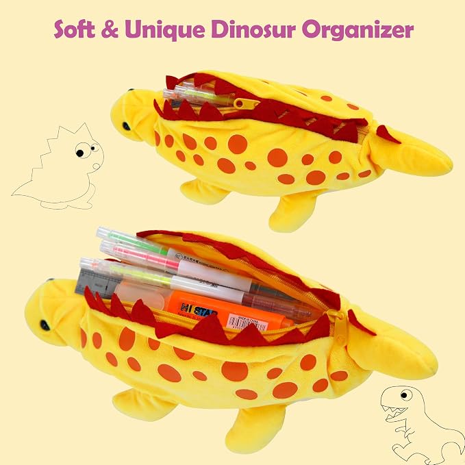 BB FUN HOUSE Pencil Case for Kids, 3D Plush Animal Dog Dinosaur Pencil Pouch Soft Stationery Storage Pen Bag for Girls and Boys School Supplies