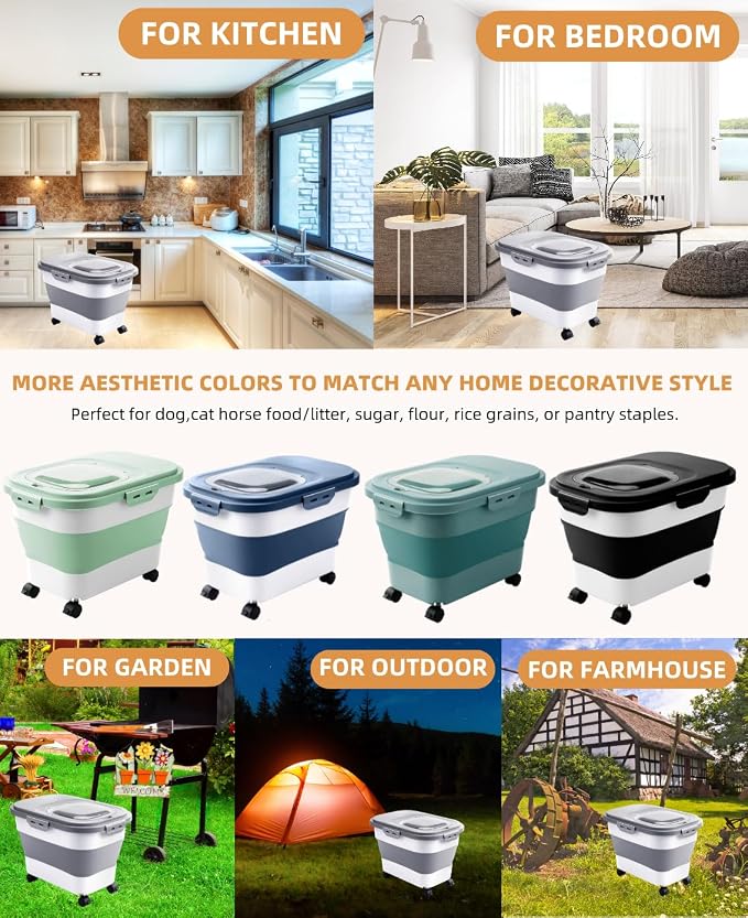 20-23 Lbs Dog Food Storage Container,Collapsible Dog Food Container | Pet Food Storage Containers with Attachable Casters and Scoop,Small Container,Keep Dry Food Fresh,Easy to Move with Wheels