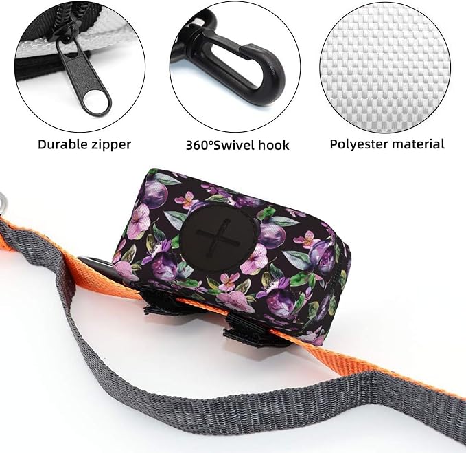 Plums Flower Pet Waste Bag Dispenser 0.2L | Portable Dog Poop Holder Waste Bag With Zipper Park Doggy Walking Accessory