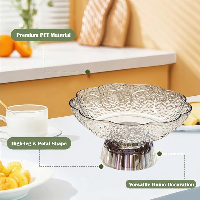 Fruit Bowl Pedestal Bowl Footed Wedding Fruit Stand Multipurpose Storage Organizer for Kitchen Counter Snack Bread Dessert, C White and Silver