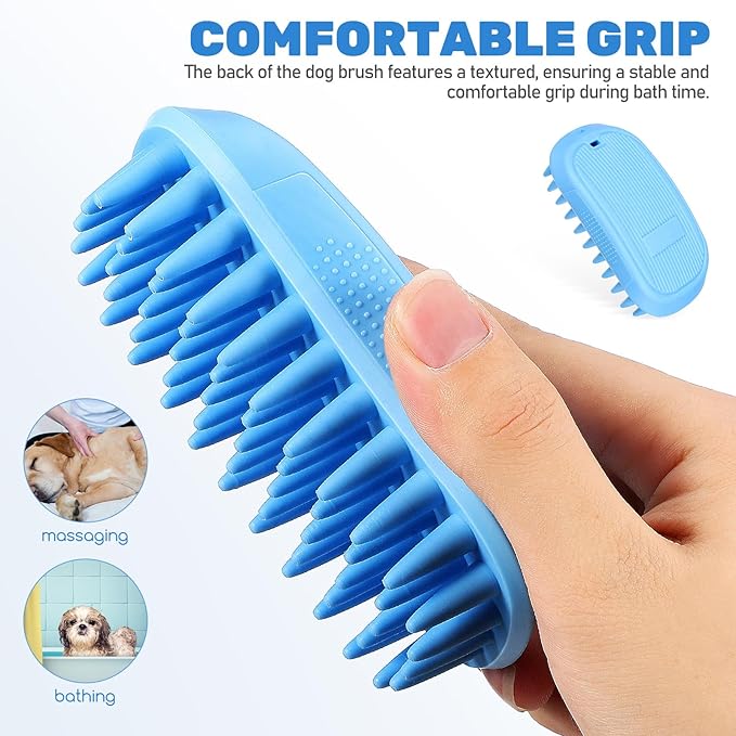Blue Pet Bath Brush | Dog Shampoo Brush for Bathing | Silicone Dog Scrubber with Ergonomic Design for Grooming and Massaging | Gentle Pet Washing Tool for Cats and Dogs