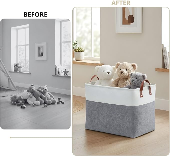 DECOMOMO Fabric Storage Bins, Extra Large Storage Baskets with Handles | 3 Pack Storage Baskets for Shelves, Laundry, Toys, Nursery (Slate Grey & White)