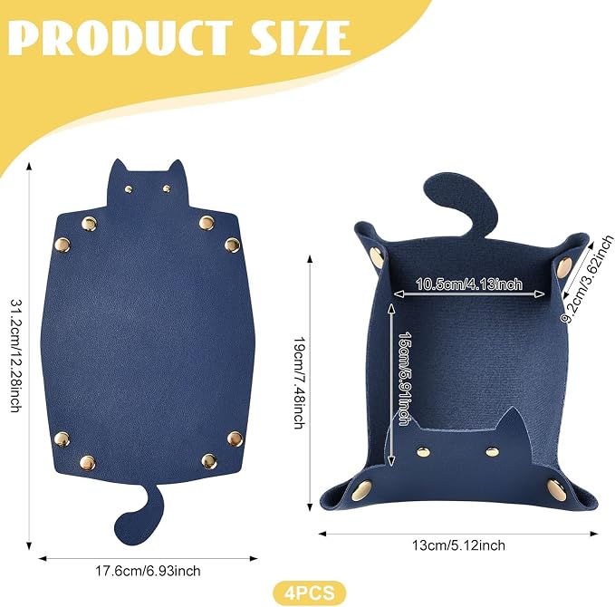 Craftdady 4 PCS Foldable Blue Valet Tray Cute Cat-Shaped Catch All Trays