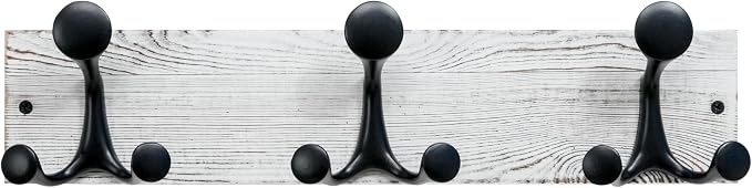 SKOLOO 17-Inch Wood Coat Rack Wall Mount with 3 Triple Hooks - Ideal for Family Entrances, Classrooms, and Pet Supplies Storage - Perfect Coat Hooks for Wall,Distressed White Wash