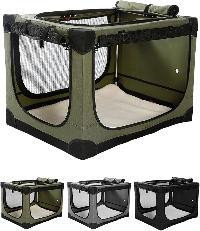 Veraste 30" Soft Collapsible Travel Dog Crate for Medium Dogs,Green | 4-Door Foldable Travel Crate,breathable mesh, foldable with storage bag