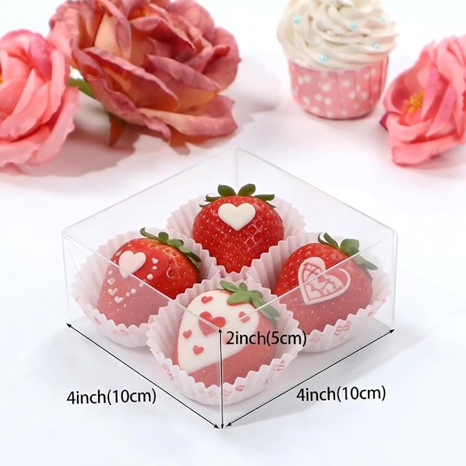 20pcs 4x4x2 Inch Plastic Clear Plastic Boxes Bakery Boxes Cookies Boxes Dount Boxes Soap Boxes Truffle Boxes Browine Cake Boxes Chocolate Covered Strawberries BoxesTreat Boxes