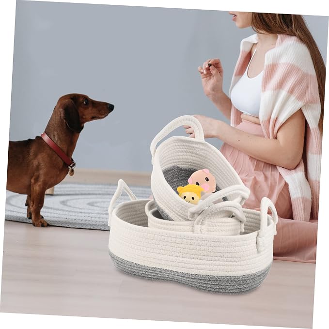 Ciieeo 3pcs Rope Dog Toy Storage Basket Lightweight Organizer for Pet Toys Sundries Collection and Home Use Portable Design Handles