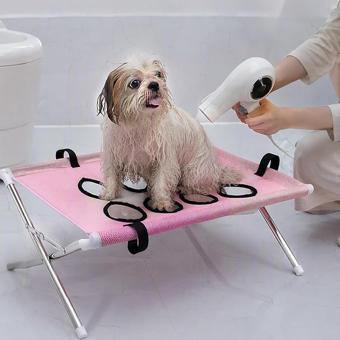 Foldable Dog Grooming Table, Pet Hammock with Stand for Small Dogs & Cats