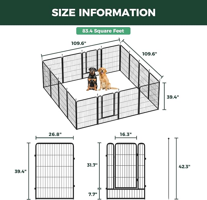 FXW Rollick Dog Playpen, Indoor, Yard & RV Camping, 40" H, 16 Panels | Easy setup, Heavy-duty, DIY layouts, for Medium & Large Dogs, Patented