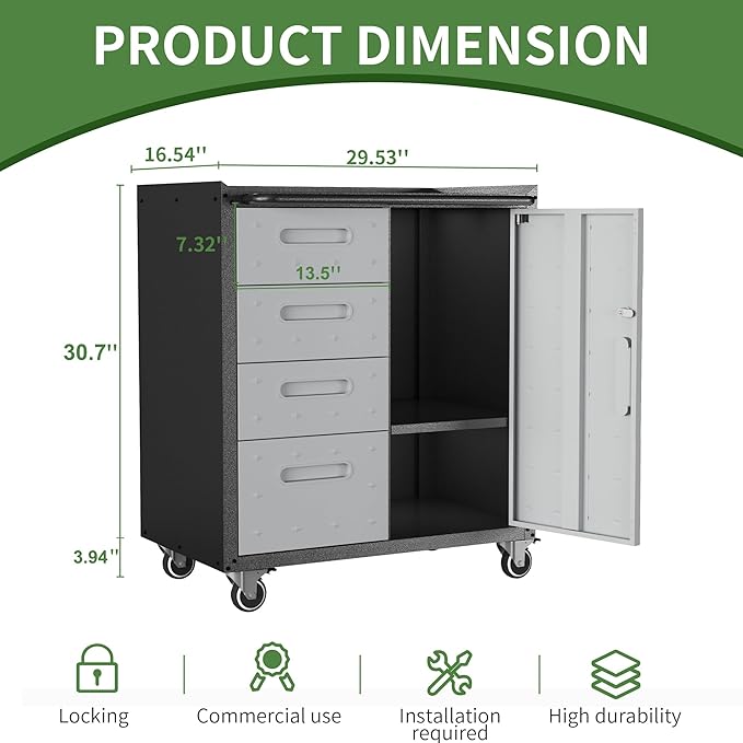 Metal Mobile Tool Storage Cabinet with 4 Drawer and 1 Locking Door | Heavy Duty Rolling Garage Tool Cabinets with Wheels,Metal Storage Cabinets,Assembly Required