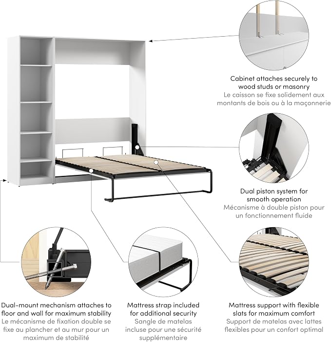 Bestar Claremont Full Murphy Bed with Closet Organizer (79W) in Platinum Gray, Sleeping Arrangement for Multipurpose Room | Closet Organizer; dual piston mechanism; for guest room or multipurpose space; 10-year warranty