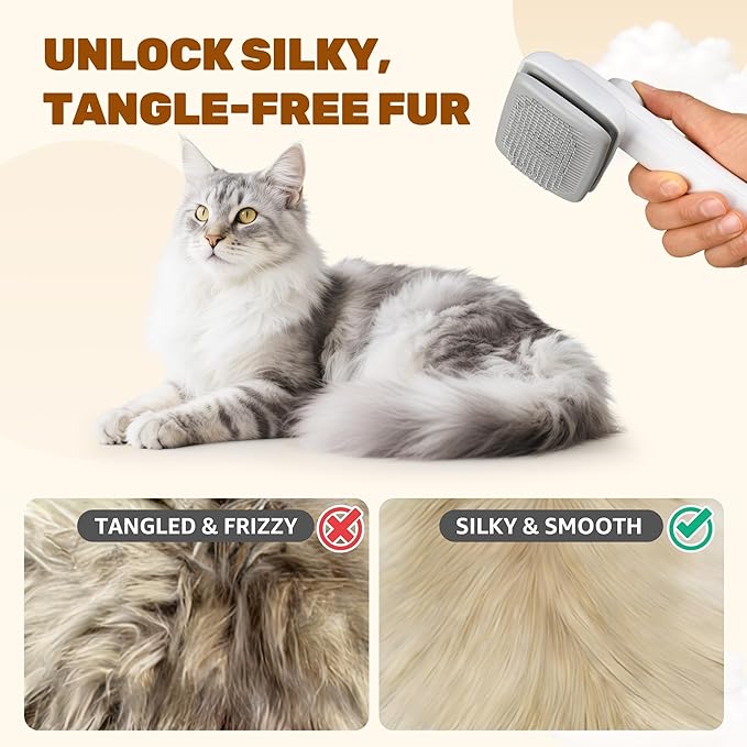 Self Cleaning Slicker Brush for Dogs Cats, One Click Hair Removal, Deshedding Brush for Long Short Haired Pets, Reduce Shedding & Remove Mats - Black