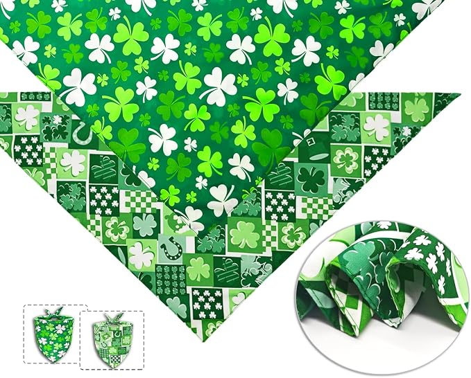 St. Patrick's Day Dog Bandanas 2PCS-Small,Irish Shamrock Design Scarves, Holiday Costumes,Pet Scarves for Boys and Girls,Dog Outfit Gifts for Small Dogs and Cats(Green)