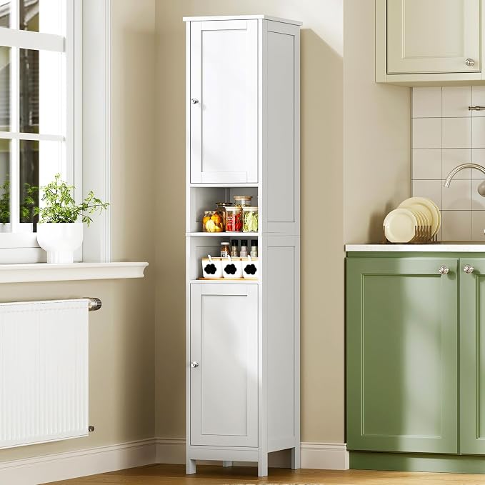 TEENFON 67" Tall Bathroom Cabinet with Adjustable Shelves and Doors, Narrow Bathroom Storage Cabinet for Small Space, Living Room, Entryway, Kitchen, White
