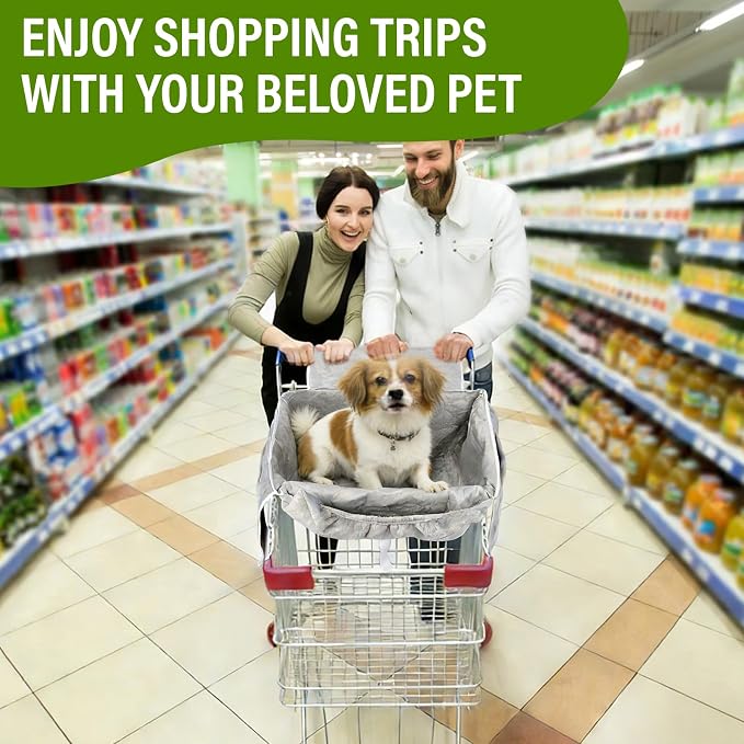 Shopping Cart Cover for Dogs, Pet Grocery Cart Cover with Sponge Padding and Sewn-in Storage Pockets on Both Sides, Foldable & Portable with Integrated Carry Bag