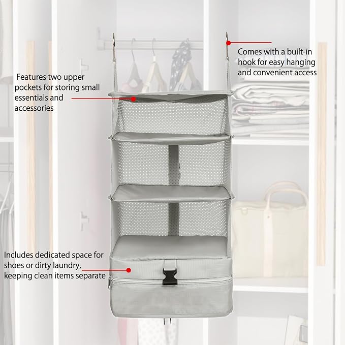 TABITORA Portable Hanging Travel Shelves Bag Packing Cube Organizer Suitcase Storage Large Capacity