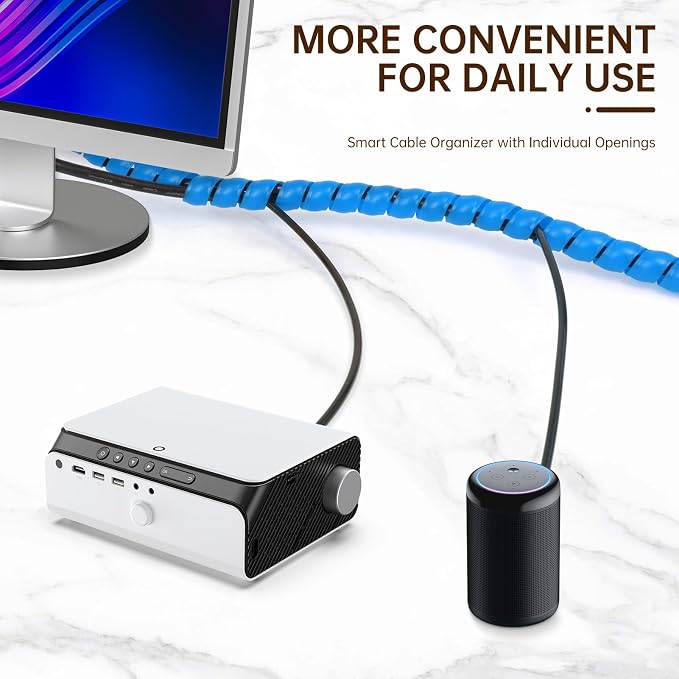 Spiral Cable Wrap, 10ft Cable Sleeves for Cords, Flexible Cable Management Sleeve for Computer, Power, Audio & Video Cords (Blue, 3/8")