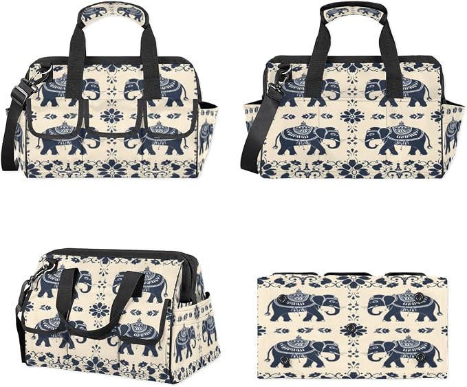 Elephant Heavy Duty Tool Bag 14.8 Inch Animal Print Portable Soft Tool Box Organizer Storage with Adjustable Shoulder Strap