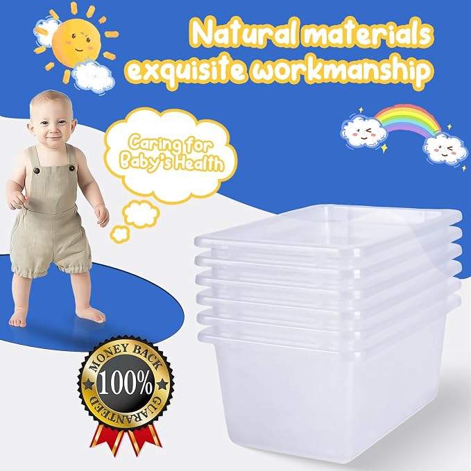 8-Pack Clear Classroom Storage Bins, Plastic Cubby Book Bins for Classroom Organization, Book & Toy Storage Organizer, Perfect for Classroom Library, Shelves, STEM Centers, Daycare & Homeschool