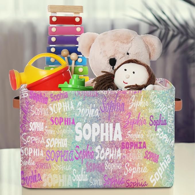 Custom Storage Basket, Colorful Bling Sequins Glitters Pink Yellow | Organizing Boys Girls Pets Toys Closet Shelf Clothes Books