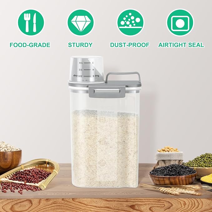 TBMax Rice Storage container 4 Lbs, Small Rice Dispenser with Measuring Cup, Cereal Containers Flour Bin, Kitchen Food Storage Container and Pantry Organizers, Pet Dog Cat Food Dispenser