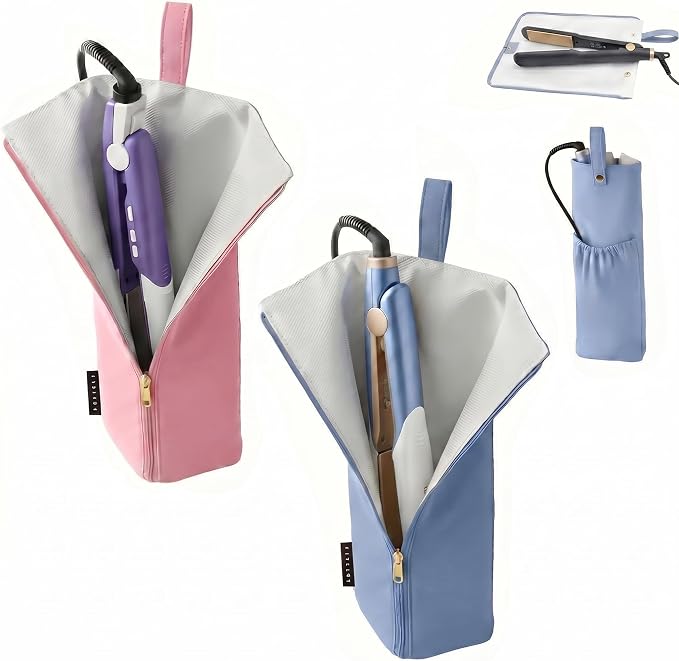 2PCS 2-IN-1 Holder & Mat for Hot Tools, Curling Iron Travel Bag Heat Resistant Flat Iron Storage Hair Tool Organizer - Ideal for Home, Travel, Gift