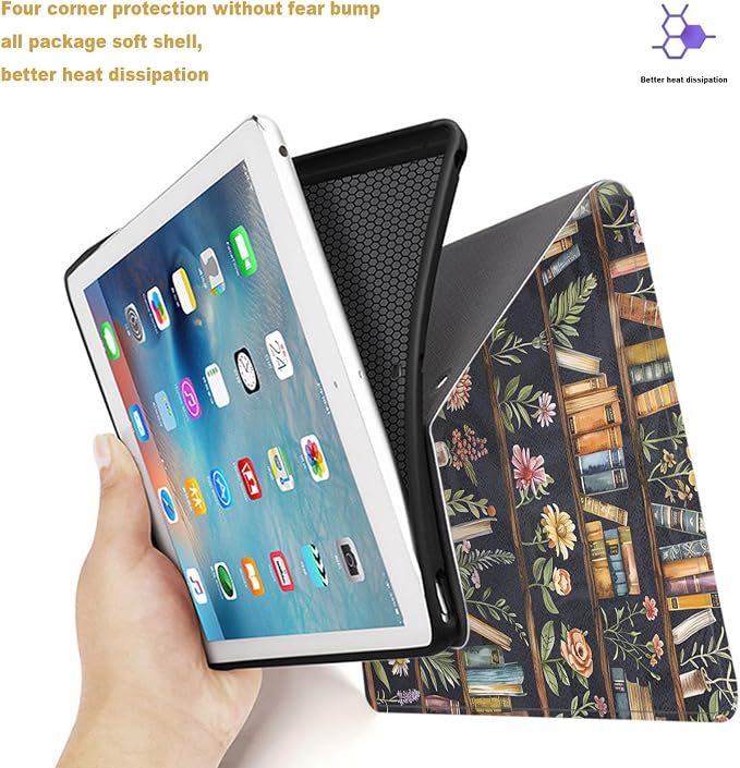 Tablet Case for iPad 11th A16 2025 (11 Inch)/10th Generation 2022 (10.9 Inch),Shockproof Protective Cover with Stand,Auto Wake/Sleep,Bookshelf Floral