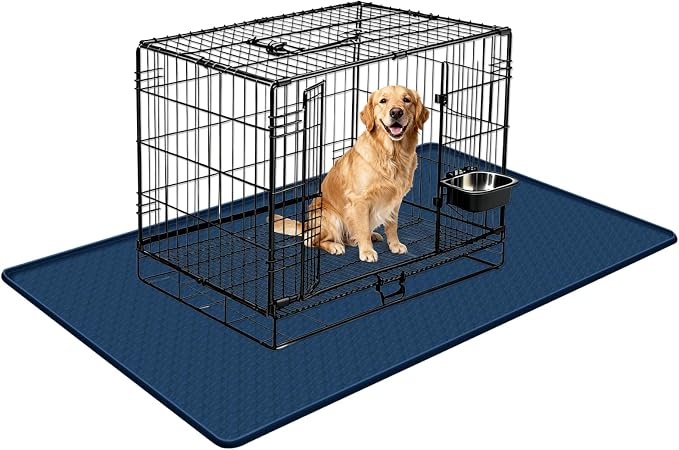Silicone Dog Bed Mat 51"x 25.6" Crate Mat for Dog Cages, Blue | Extra Large Kennel Mat with Raised Edge, Washable, Leakproof, Waterproof Dog Mat for Crate, Dog Floor Mat to Protect Floors