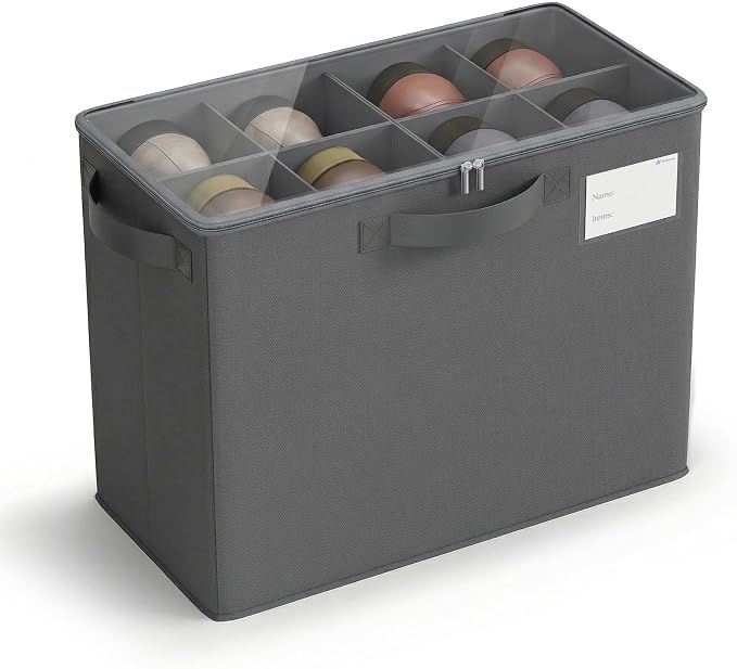 Varhomax Shoe Organizer Box for Closet, Small Fabric Storage Basket Gray | Foldable Shoe Bin with Adjustable Dividers & Clear Cover, Saving Space Sneakers & Sandals Containersfor Entryway, Cubby