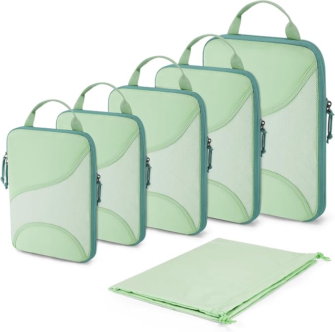 Bagsmart Compression Packing Cubes, Travel Bag Cruise Ship Essentials | Lightweight, Compressible Suitcase Organizer Set fit Standard Carry-On & Checked Luggage, 6 Set, 14 Set Washable Packing Bags