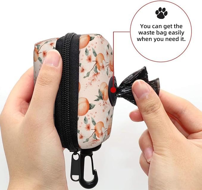 Pinkl Peach Flower Pet Waste Bag Dispenser 0.2L | Portable Dog Poop Holder Waste Bag With Zipper Park Doggy Walking Accessory