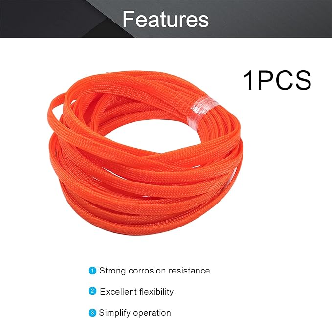 Heyiarbeit 10m/32.8ft PET Expandable Braid Cable Sleeving Flexible Wire Mesh Sleeve Orange 8mm