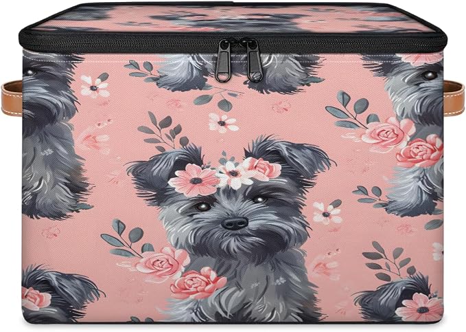 Cute Dogs Flower Storage Box with Zipper Lid